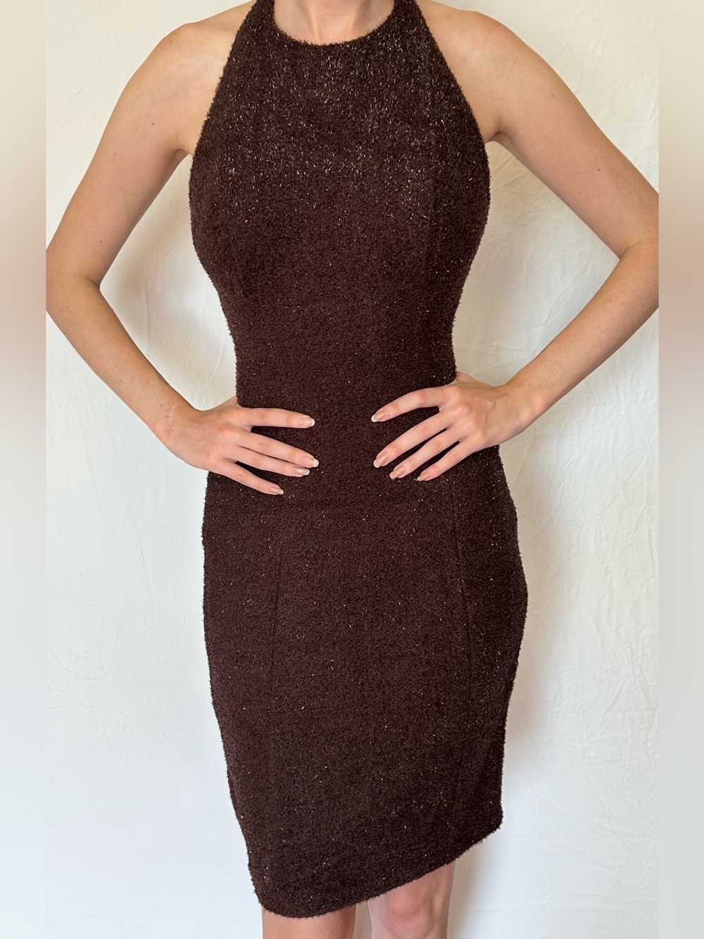 Sleek Brown Halter Midi Dress